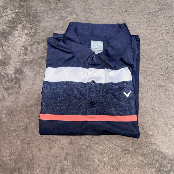 Callaway Other - Callaway Golf Opti-Dry Polo Shirt Mens L Navy White Coral Stripe Performance